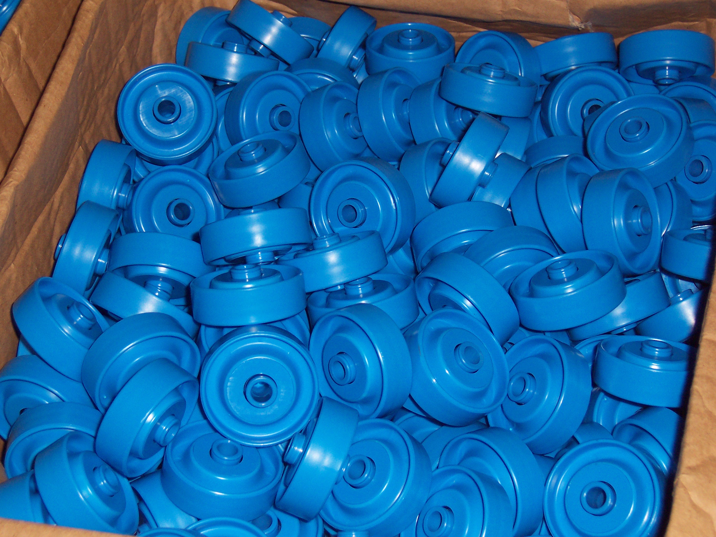 Blue plastic rollers - 48mm O/D x 16mm wide - 8mm centre hole, Steel or S_Steel bearings